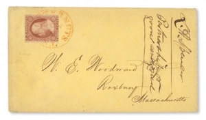 US Scott 26, 3c Brownish Carmine 1857, Butternuts NY ORANGE CDS on cover PFC - Picture 1 of 4