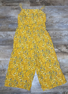Old Navy XL Jumpsuit Yellow Pockets Floral Cropped