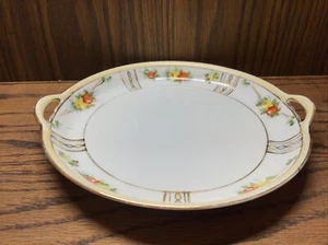 Vintage Hand Painted NIPPON Round SERVING TRAY/CAKE PLATE with Handles ~ 7.5” - Picture 1 of 5