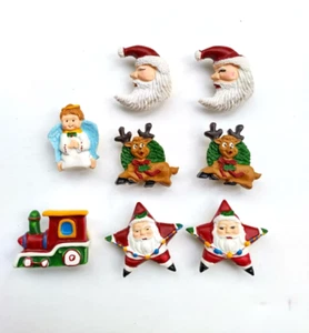 Christmas Theme Button Covers Santa Reindeer Angel Train Set of 8 - Picture 1 of 2