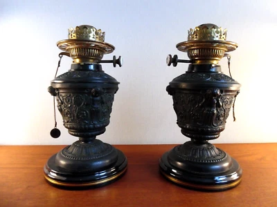 Magnifique Paire De Lampe A Pétrole XIX Victorienne Hink's & Sons Régule Empire - Photo 1/4