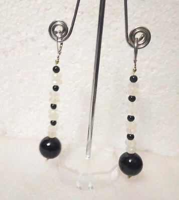 Piedra lunar arco iris natural con piedras preciosas de ónix cuelgan pendient... - Imagen 1 de 3