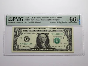 $1 2017 Repeater Serial Number Federal Reserve Currency Bank Note Bill PMG UNC66 - Picture 1 of 3