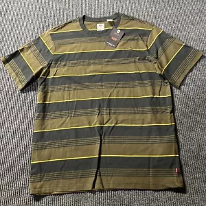Levi’s Shirt Men’s M Dark Grey Brown Mustard Stripes Short Sleeve - Picture 1 of 5