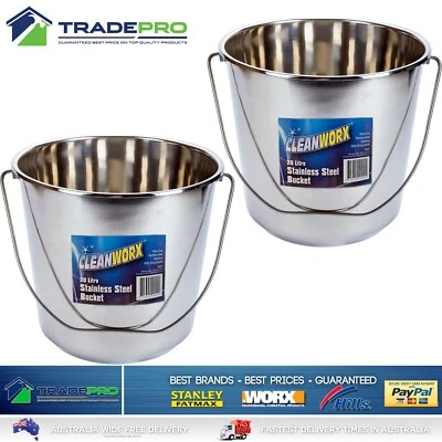 2x Stainless Steel Bucket with Handle 20Ltr HDuty Premium Quality 20L Med - image 1 of 4