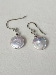 COIN PEARL & PURE 925 STERLING SILVER Earrings Shimmery Light Pink RARE Gorgeous - Picture 1 of 8