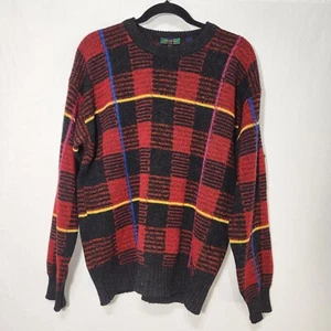 Vintage COLOURS SHETLAND Wool Heritage Eclectic Grandpa Red/Black Sweater Size M - Picture 1 of 20