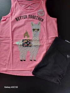 NWT Justice Girls Outfit Sequin Llama Top/Compression Shorts Size 12 (100) - Picture 1 of 3