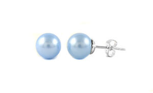 18k White Gold Plated 8mm Fresh Pearl Stud Earrings Made With Swarovski Elements