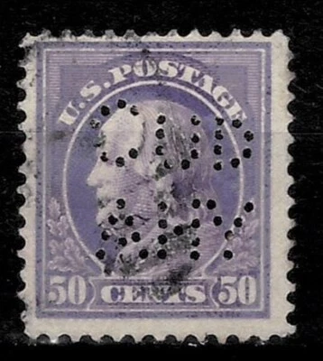USA 1912 ☀ 50¢ Washington Stamp #421 Perfin Used CV $27.50 ☀ Perf 12/12 - Image 1 of 2