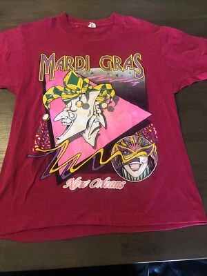 Vintage New Orleans T-Shirt M Mardi Gras Mask Jester Single Stitch Pink Thin - Image 1 of 4