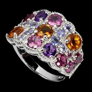 925 Anillo Plata de Ley Redondo Citrino Amatista Tanzanita Piedras Joyería Talla - Imagen 1 de 13