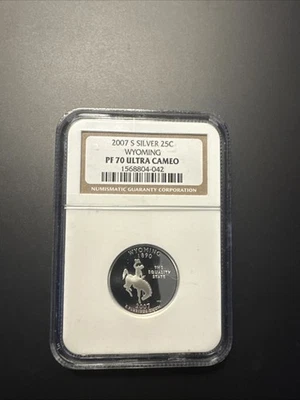 2007-S Silver Proof Wyoming 25C -  NGC PF70 UCAM State Quarter Ultra Cameo - Image 1 of 2
