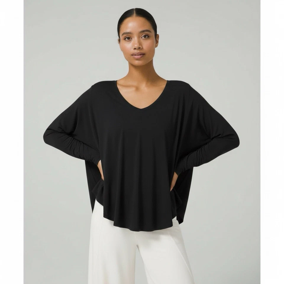 Lululemon Up For Down Time 长袖 T 恤黑色女式 10 瑜伽弹力 T 恤 — 第 1/4 张图片