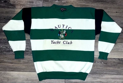 Suéter Tejido Bandera De Colección Años 90 Nautica Yacht Club *StRiPeD* Vela Para Hombres Talla Grande Foto 1 de 3