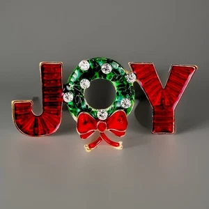 Joy Christmas Brooch Vintage Style Enamel Gemstone Pin Jewelry Gift Women - Picture 1 of 5