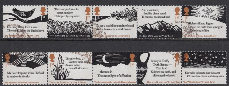 2020  Romantic Poets set SG 4345 - 4354  fine used - Image 1 of 1