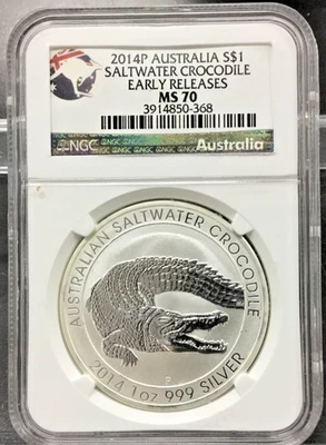 2014-P Australia S$1 Saltwater Crocodile NGC MS 70 Early Releases ~ ROO Label - Image 1 of 4
