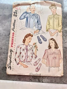 1940’s Simplicity # 4756 Women’s Bed Jacket And Slippers Size 32 - Picture 1 of 3