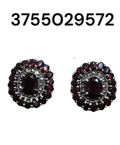 Orecchini Clips Clip Vintage granato rosso argento Massiccio 925 senza buchi - Imagen 1 de 8