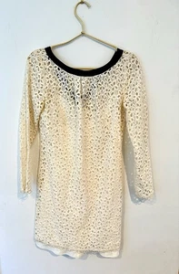 Milly Cream/Black Eyelet Shift Mini Dress Women's Size 2 Coquette Preppy Dainty - Picture 1 of 16