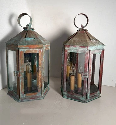 Pair of oxidized copper wall lanterns by RDS Historic Lighting oxidized copper - Image 1 of 4