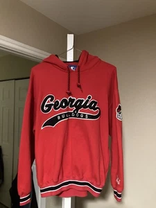 Vintage Georgia Bulldogs Sweatshirt Script STARTER Hoodie Large Sweater Rare - Picture 1 of 2