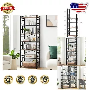 84-Inch Tall Industrial 7 Tier Bookshelf - Rustic Metal Frame and Open Shelves - Picture 1 of 10