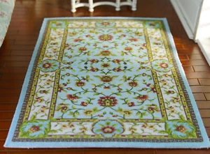 Miniature 1/12 Light Blue French Country Theme Beautiful Floral Bud DollhouseRug - Picture 1 of 4