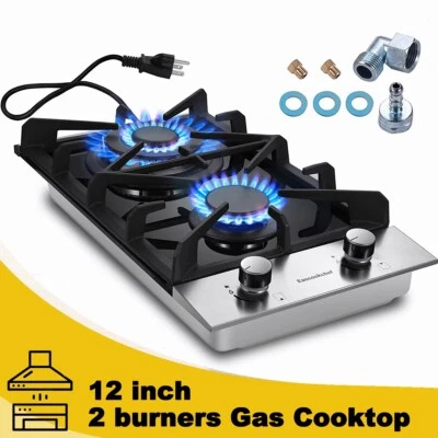 EASCOOKCHEF Gas Cooktop Dual Burner NG/LPG Tempered Glass Kitchen Countertop Drop-in Gas Hob
