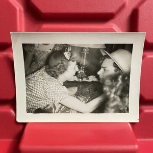 Woman Smiling At Man In A Hat 3 3/4 x 2 3/4 Photograph Vintage 1940s - Picture 1 of 2