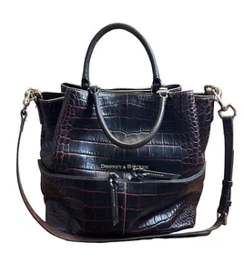 Dooney & Bourke braun und rot Krokoleder Umhängetasche 13" x 14" x 6,5" D - Bild 1 von 16