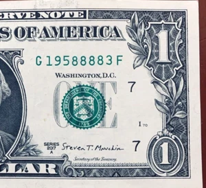 1958 Leading Birth Year, Four in a Row 8s One Dollar Bill Fancy Serial Number - Bild 1 von 3