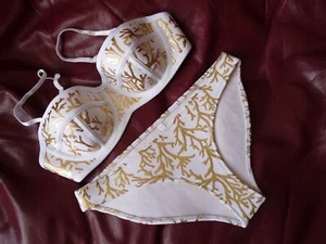BNWOT Bikini set neoprene white gold corals size S - Picture 1 of 4