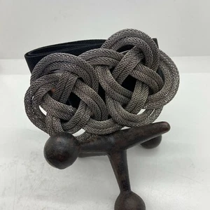 Elastic Belt Vintage 80s Women's Black Silver Tone Metal Clasp Stretch - Picture 1 of 7