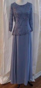 JKara Women's Asymmetrical Beaded Pop Over Gown Dusty Blue Fits Size 16 - Picture 1 of 11