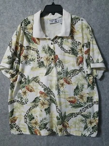 Coral Bay Golf Pullover Top Women Sz 2X Green Floral Cotton Blend S Sleeve #872 - Picture 1 of 8