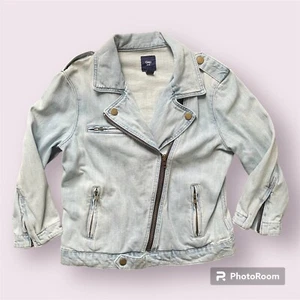 Gap Kids Jacket Girls Sz Small Light Wash Denim Jean Zip Up Long Sleeve - Picture 1 of 11