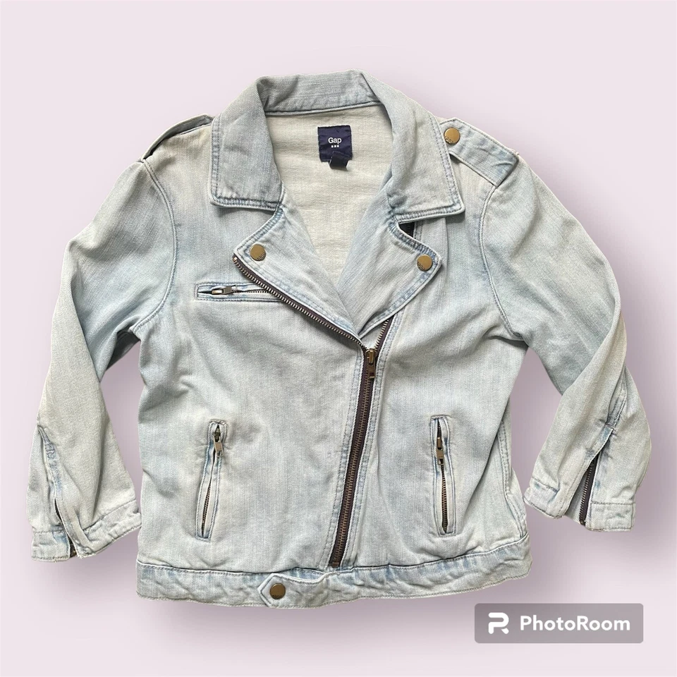 Gap Kids Jacket Girls Sz Small Light Wash Denim Jean Zip Up Long Sleeve - Image 1 of 4