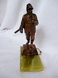 antiker Klingelknopf große Dienstbotenklingel 19 cm Jäger Serpentinsockel - Picture 1 of 14