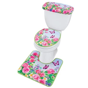 Collections Etc Elegant Colorful Butterfly Garden 3-Piece Commode Set SET