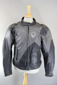 FRANK THOMAS BLACK & GREY LEATHER BIKER JACKET WITH REMOVABLE CE ARMOUR 42 INCH - Picture 1 of 9