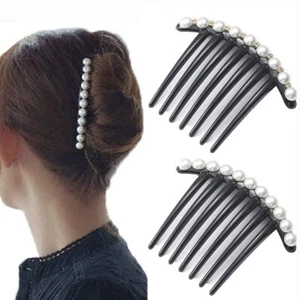 2Pcs Vintage Pearl Black Hair Side Combs Clip Hair Accessories for Women Girls - Picture 1 of 7