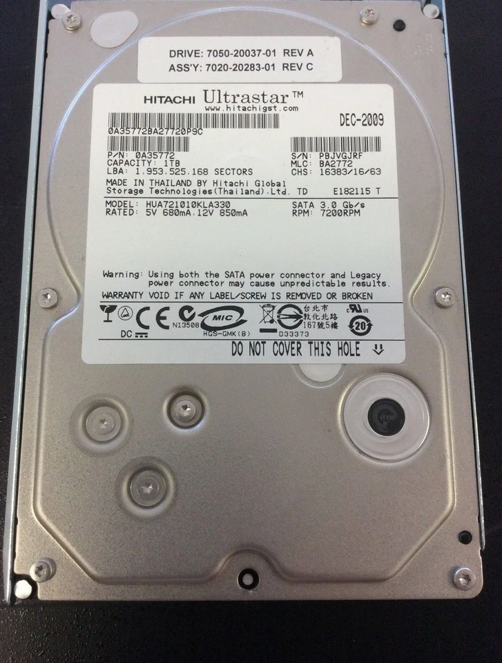 Hitachi Ultrastar 0A35772 1TB 7.2K 3.5 SATA HDD HUA721010KLA330 - Image 1 of 1
