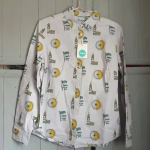 Blusa Camisa Boden Gris Talla 12 R Londres Escénica Big Ben Verde Nueva - Imagen 1 de 5