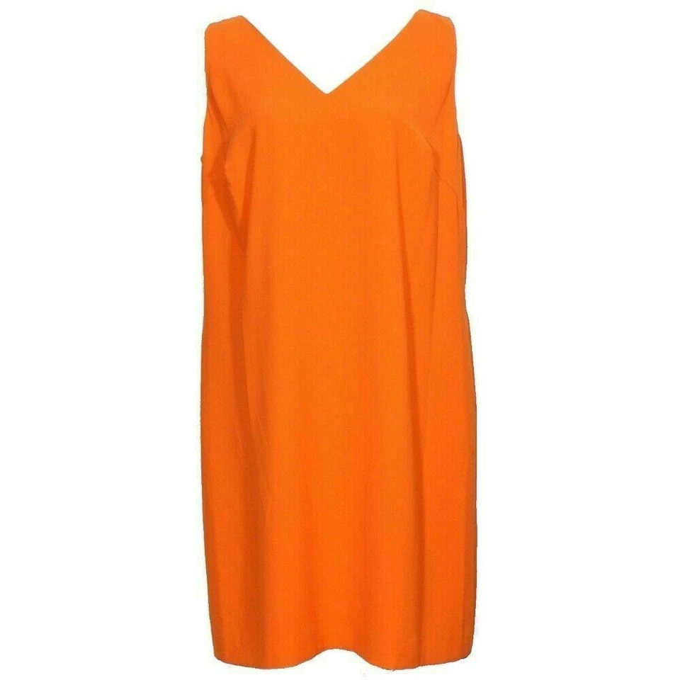 Ralph Lauren Orange Crepe Double V-neck Sleeveless Shift Dress 14w