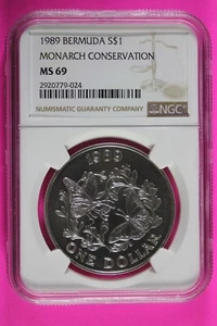 1989 MS 69 Bermuda Monarch Conservation $1 Dollar NGC Certified Graded Slab 485 - Picture 1 of 4