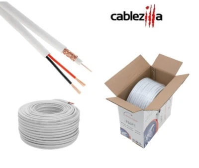 RG59 Siamese Coaxial Cable 20AWG 18/2 CCTV/Security Camera Wire 250FT White - Image 1 of 4