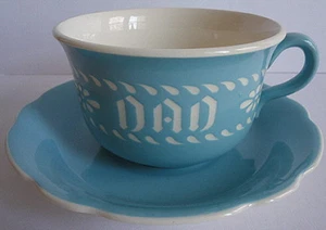 Harker Pottery Company Oversized Jumbo DAD Cup & Saucer Blue Mist Cameo 16oz. - Picture 1 of 1