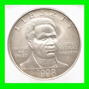 Crispus Attucks 1998-S Black Revolutionary War Patriots Silver Dollar MS 69 ICG - Picture 1 of 5